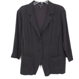 Eileen Fisher Blazer Women 1X Black Silk Cotton Crinkle 2 Button Jacket